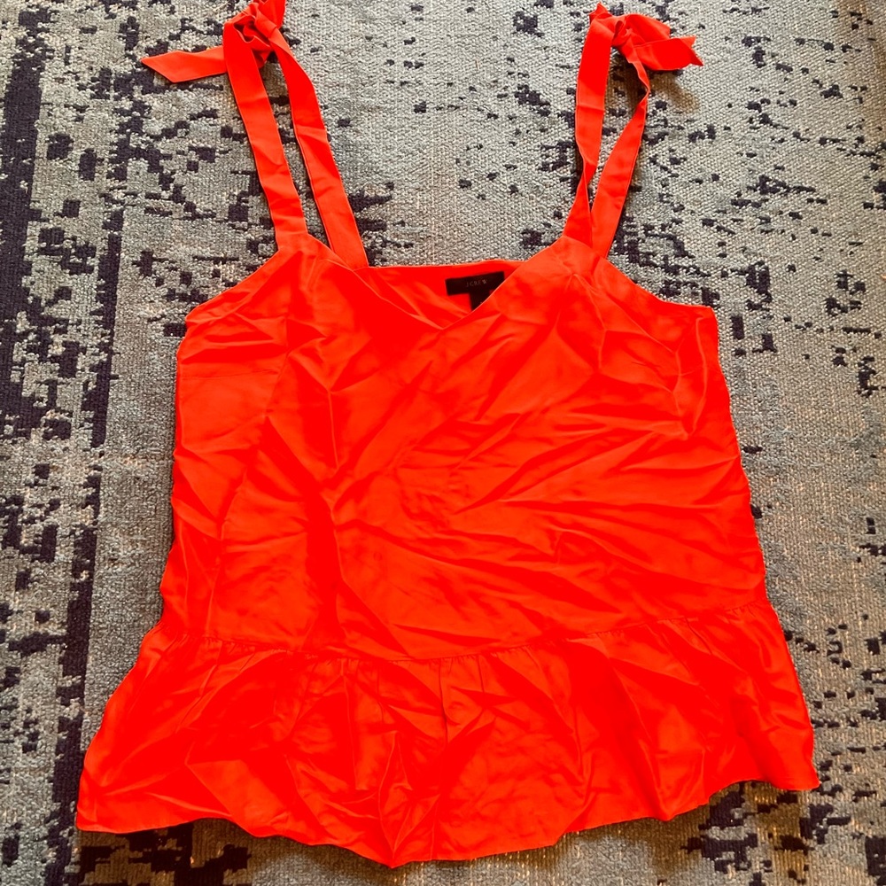 JCrew Red Silk peplum Tie top blouse size 8